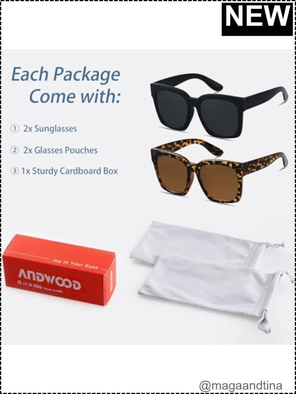 Oversized Square Sunglasses Women UV400 Protection Plastic Frame